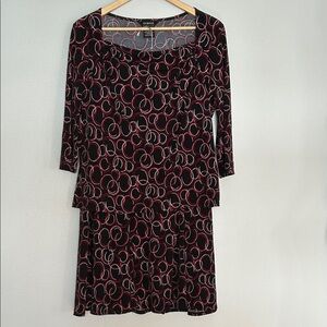 George Stretch Two Piece Black w/ Red/White Geometric Print Dress size 12/14